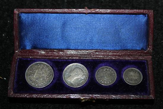 Leather cased set of Maundy money (Victorian)